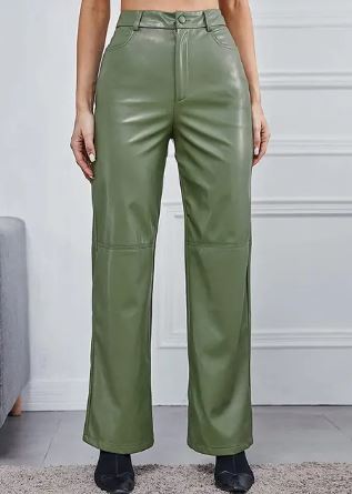Hochtaillierte Weitbeinige Vegane Lederhose für Damen