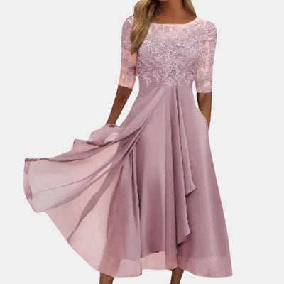 Midi-Länge Kleid mit Spitzenverzierung und Drei-Viertel-Ärmeln