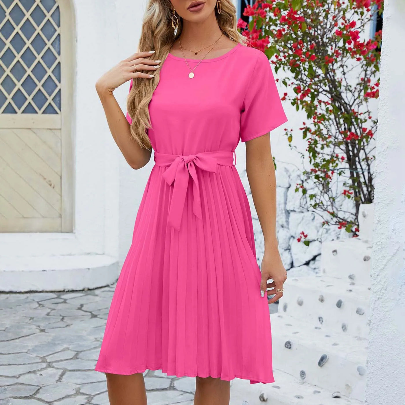 Lena - elegantes fuchsia rüschenkleid