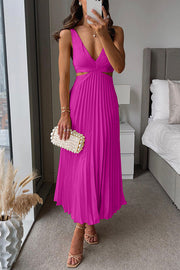 Elsa | Elegantes Plissiertes Maxikleid – Dunkelrosa