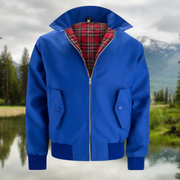 Rex | Herren Harrington Jacke Klassisch Zipper Tartan-Futter – Königsblau