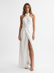 Novalyn - Skulpturales Neckholder-Abendkleid – Weiß