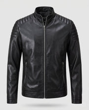 Herren Fitted Lederlook Motorradjacke mit vertikalem Reißverschluss und gepolsterten Schulterpaneelen Nord Taschen – Schwarz 801