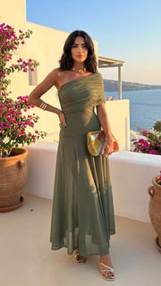 GIORGINA / LANGES DESIGNERKLEID – Grün