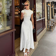 Gepunktetes Maxikleid Sommer Elegant – Weiß