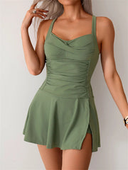 Tankini donna con shorts | costume da bagno snellente, due pezzi moda mare – Verde militare