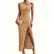 Glitzerndes Damenkleid – gelb
