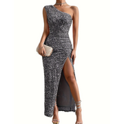 Glitzerndes Damenkleid – grau