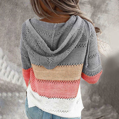 Strickpullover mit Kapuze | Lockere Passform | Gestreiftes Design