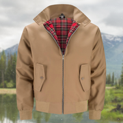 Rex | Herren Harrington Jacke Klassisch Zipper Tartan-Futter – Camel