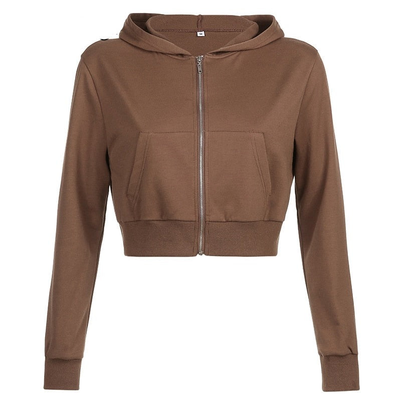 Trendige Figurbetonte Damen Cropped Zip-Up Hoodie mit Kapuze – Alina