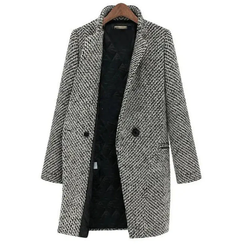 Wollmantel mit Muster | Ein-Knopf-Design | Klassisch und Elegant