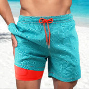 Herren Schnelltrocknende Badehose Mit Kompressions-Innenshorts – Sportliche Strandshorts – Korallenriff