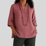 Georgina | Elegante Leinen Tunika Top Mit V-Ausschnitt – Rot