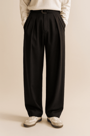 Herren Weite Stoffhose im Pantalon Stil – Schwarz