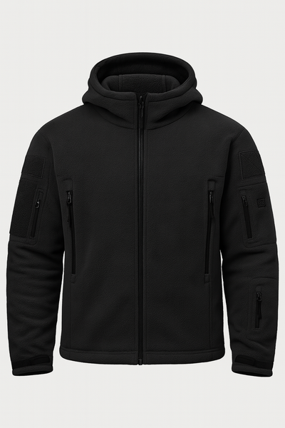 Herren Fleecejacke mit Kapuze, Mehreren Reißverschlusstaschen und Durchgehendem Frontverschluss