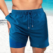 Herren Schnelltrocknende Badehose Mit Kompressions-Innenshorts – Sportliche Strandshorts – Blauer Diamant