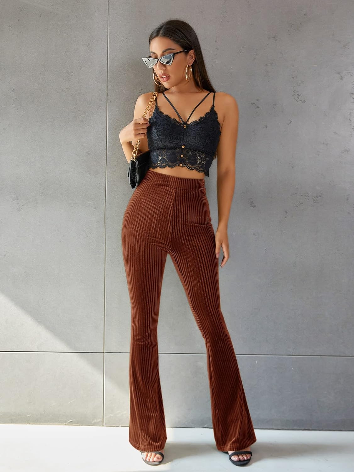 Retro High-Waist Cordhose mit Schlag für Damen