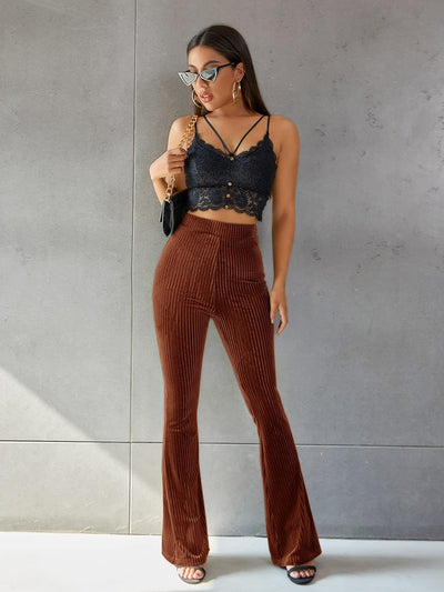 Retro High-Waist Cordhose mit Schlag für Damen