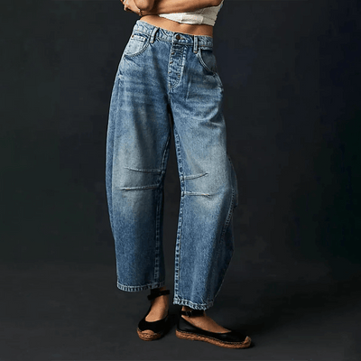 Hoch Taillierte Damenjeans mit Weitem Bein