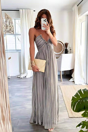 Lanie | Schickes plissiertes Maxikleid – Grau