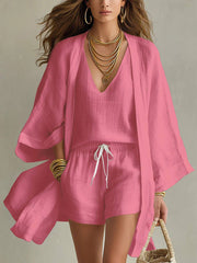 Ardenia - Atmungsaktives, dreiteiliges Leinen-Set – Rosa