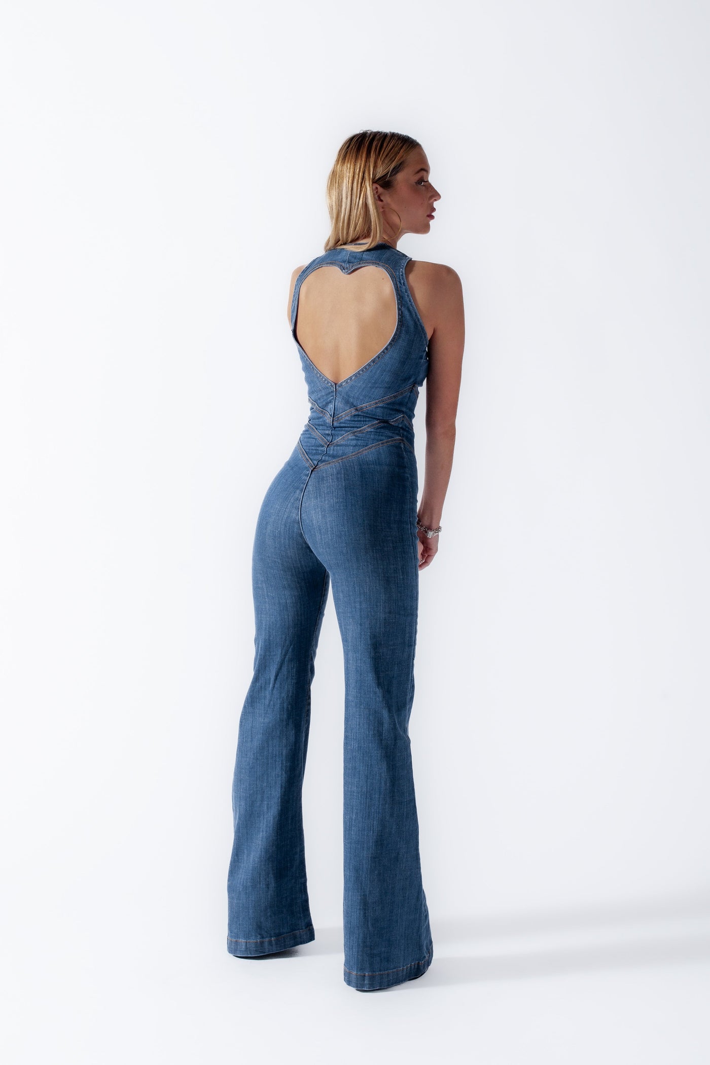 Herzförmiger Rückenfreier Jeans-Jumpsuit Damen – Sakura