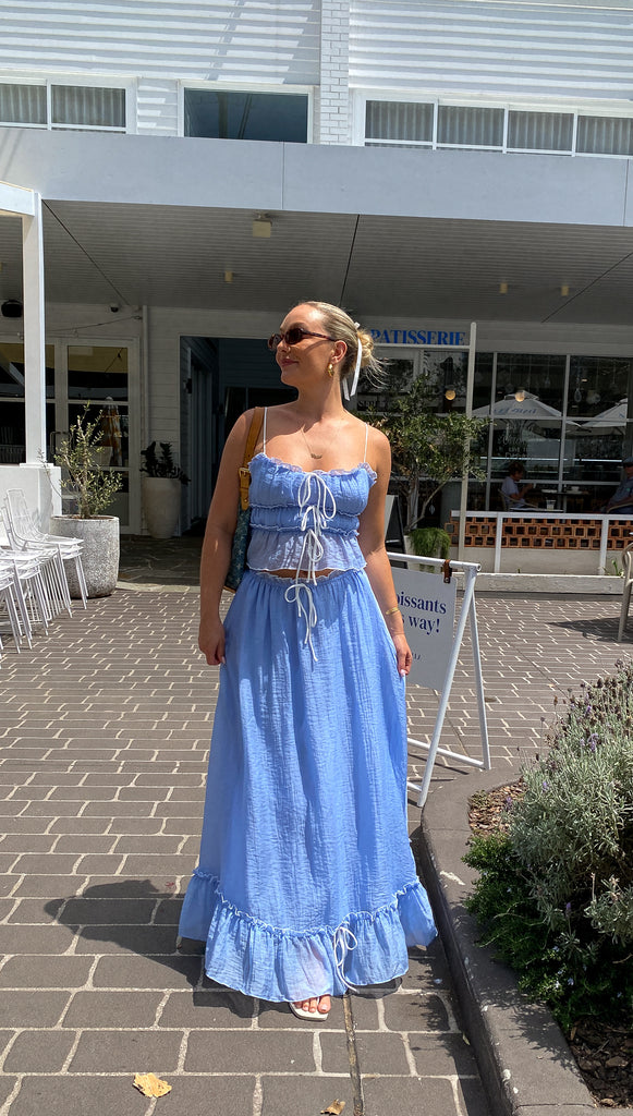 Zweiteiler mit Volants | Spaghettiträger | Luftiger Maxirock