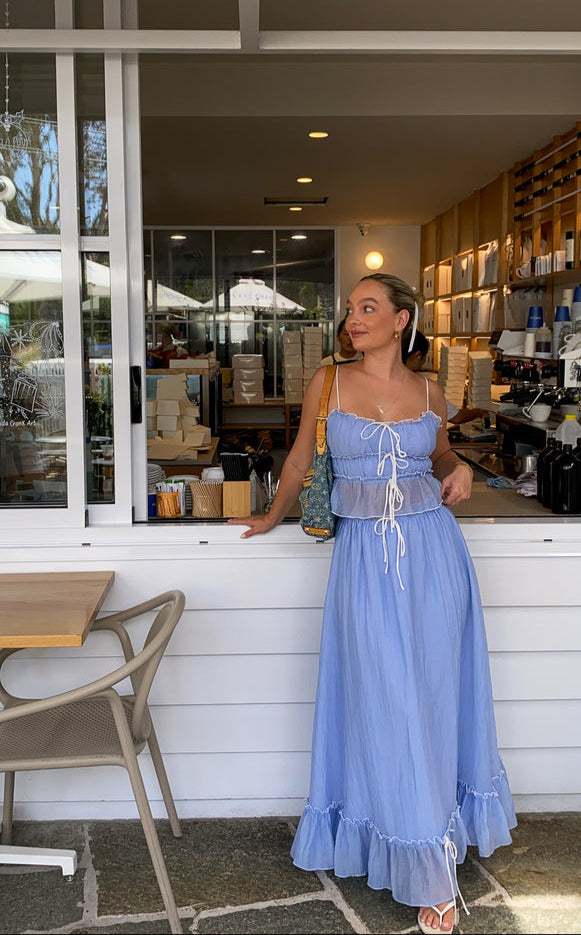 Zweiteiler mit Volants | Spaghettiträger | Luftiger Maxirock