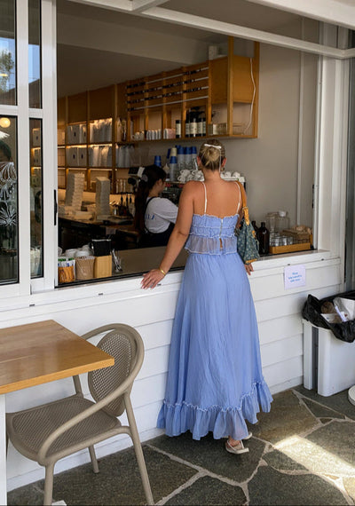 Zweiteiler mit Volants | Spaghettiträger | Luftiger Maxirock