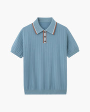 Theo | Sommer Strick-Poloshirt mit Kontrastkragen – Hellblau