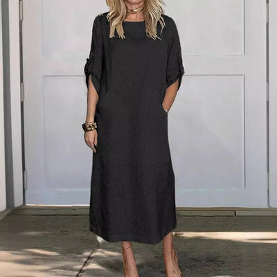 Texturiertes Leinen Midi-Kleid für Damen