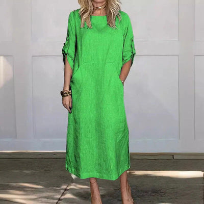 Texturiertes Leinen Midi-Kleid für Damen