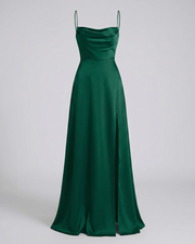 Elegantes Damen Seiden Maxikleid Fließender Schnitt – Schickes Sommer Abendkleid – Grün