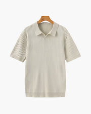 Christian | Herren Kurzarm Fein Rippenstrick Polo-Shirt – Beige