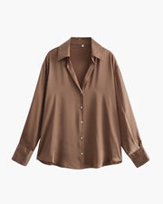 Satin-Style Damenbluse mit Knopfleiste – Elegant, Fließend & Zeitlos – Braun
