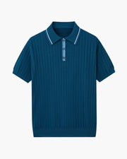 Theo | Sommer Strick-Poloshirt mit Kontrastkragen – Blau
