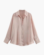 Satin-Style Damenbluse mit Knopfleiste – Elegant, Fließend & Zeitlos – Rosa