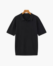 Christian | Herren Kurzarm Fein Rippenstrick Polo-Shirt – Schwarz
