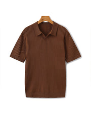 Christian | Herren Kurzarm Fein Rippenstrick Polo-Shirt – Braun
