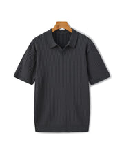 Christian | Herren Kurzarm Fein Rippenstrick Polo-Shirt – Dunkel Grau