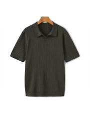 Christian | Herren Kurzarm Fein Rippenstrick Polo-Shirt – Grün