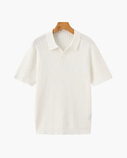 Christian | Herren Kurzarm Fein Rippenstrick Polo-Shirt – Creme
