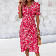 Gabriella - Elegantes Kleid mit Blumen und asymmetrischem Schnitt – Rot