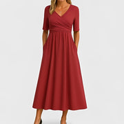 Piper - Midikleid mit kurzen Ärmeln – Rot