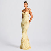 Norma - Schickes Maxikleid mit Blumenmuster – Gelb