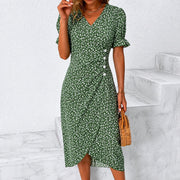 Gabriella - Elegantes Kleid mit Blumen und asymmetrischem Schnitt – Grün