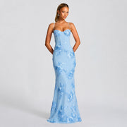 Norma - Schickes Maxikleid mit Blumenmuster – Blau