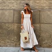 Sarah - Edles, plissiertes Maxikleid – Beige