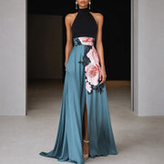 Annie - Maxikleid ohne Ärmel mit Blumenmuster – Blau